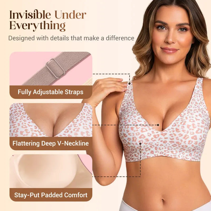 2-Piece Set💕 Jelly Wireless Womens Comfortable Wireless Bras Push Up Bralettes Seamless Tshirts Bras Deep V Everyday Bras💕