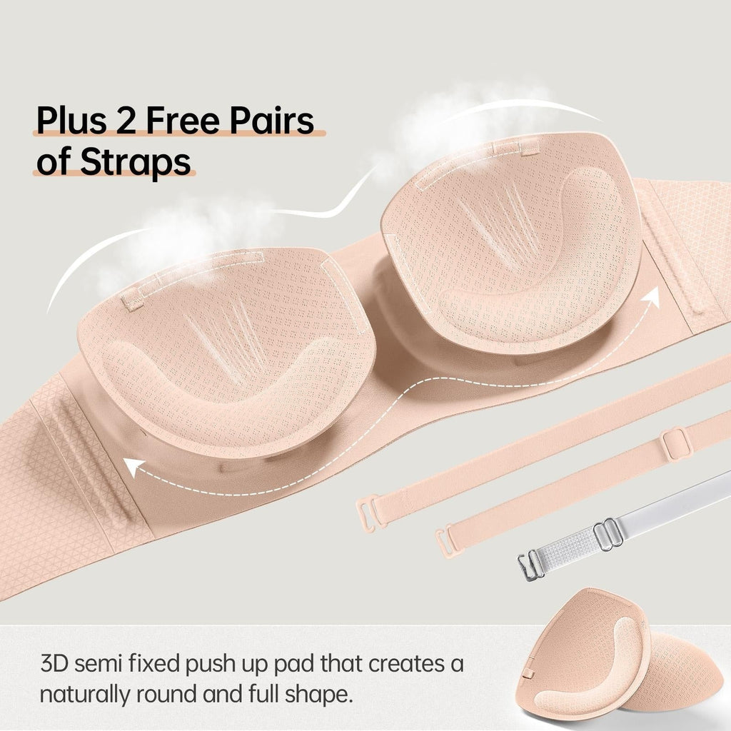 💞Womens Strapless Bras Push Up Bandeau Bra Non Slip Wireless Supportive Padded Bras Seamless Comfortable Tube Jelly Bras