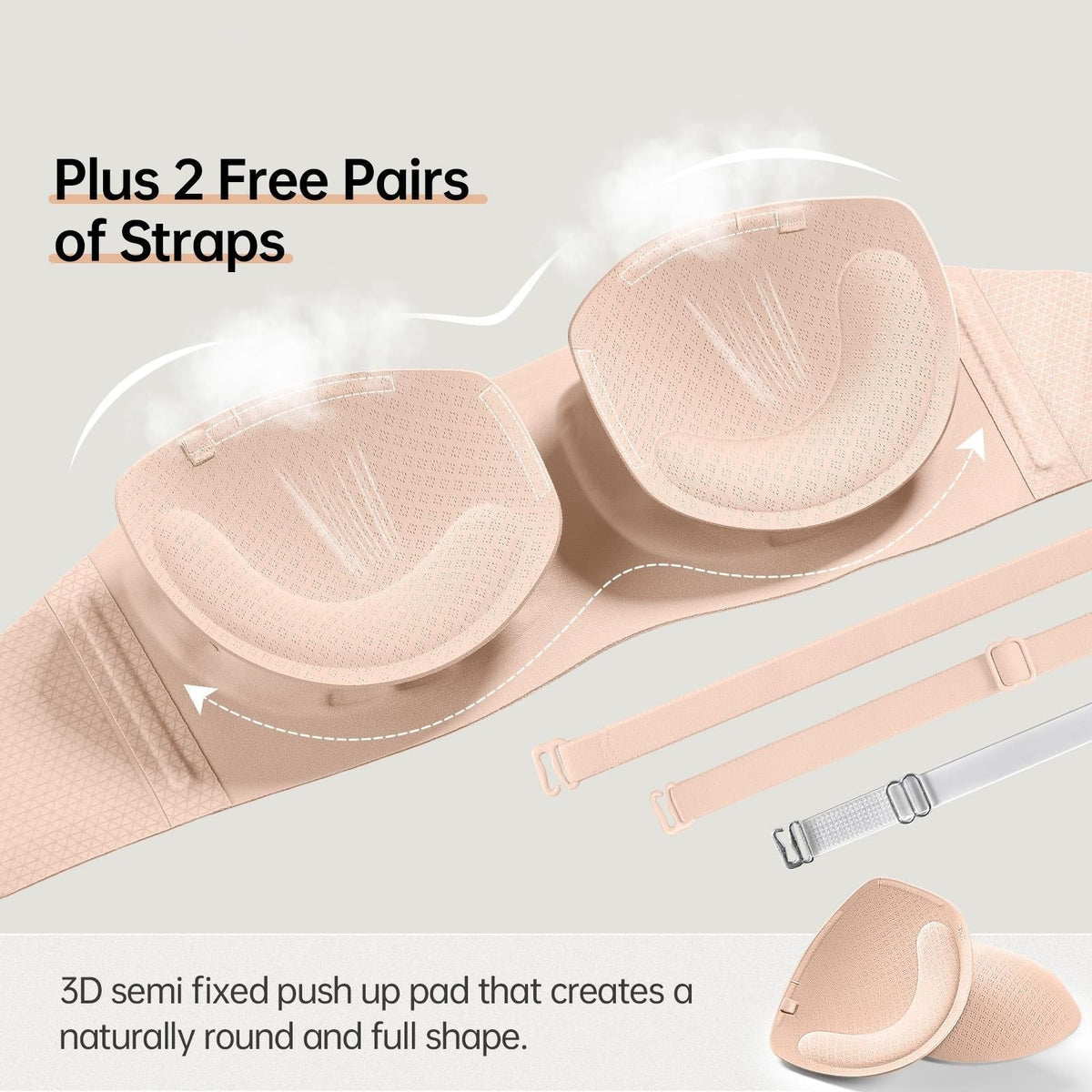💞Womens Strapless Bras Push Up Bandeau Bra Non Slip Wireless Supportive Padded Bras Seamless Comfortable Tube Jelly Bras