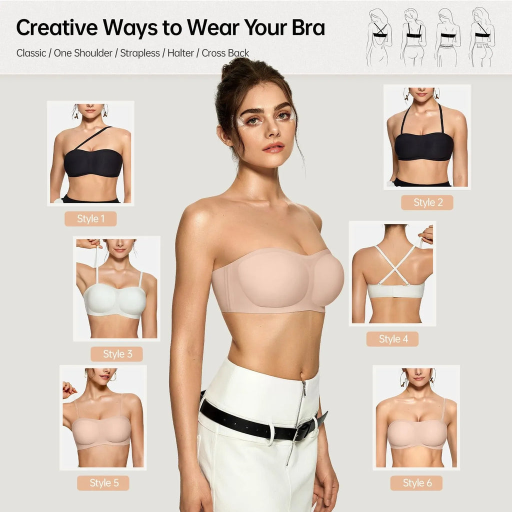 💞Womens Strapless Bras Push Up Bandeau Bra Non Slip Wireless Supportive Padded Bras Seamless Comfortable Tube Jelly Bras