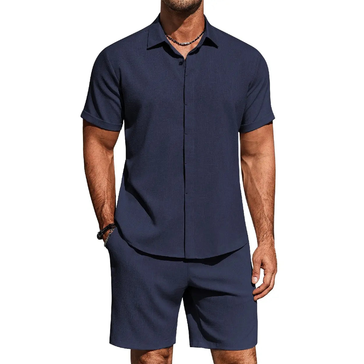 Men's Casual Linen Short‑Sleeve 2‑Piece Set