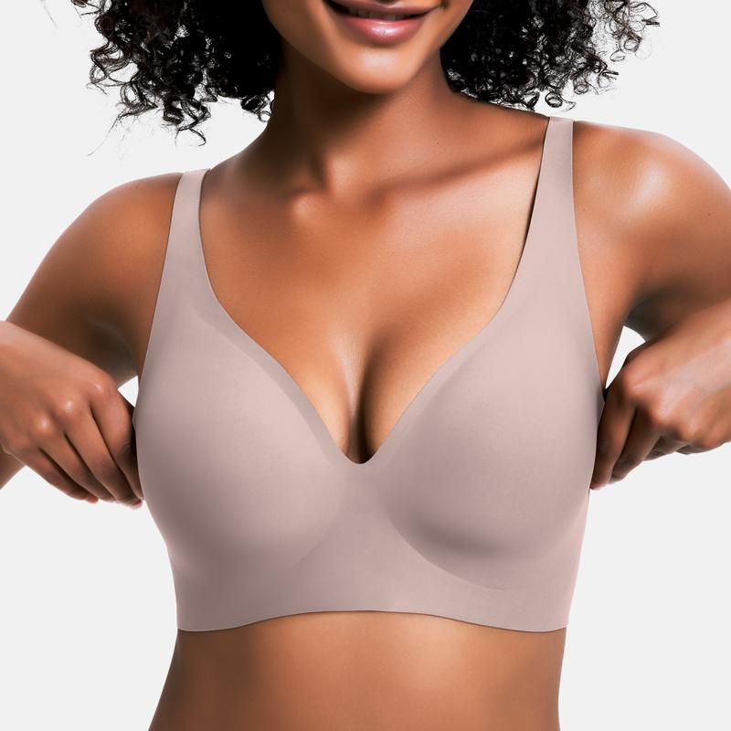 2-Piece Set💕 Jelly Wireless Womens Comfortable Wireless Bras Push Up Bralettes Seamless Tshirts Bras Deep V Everyday Bras💕