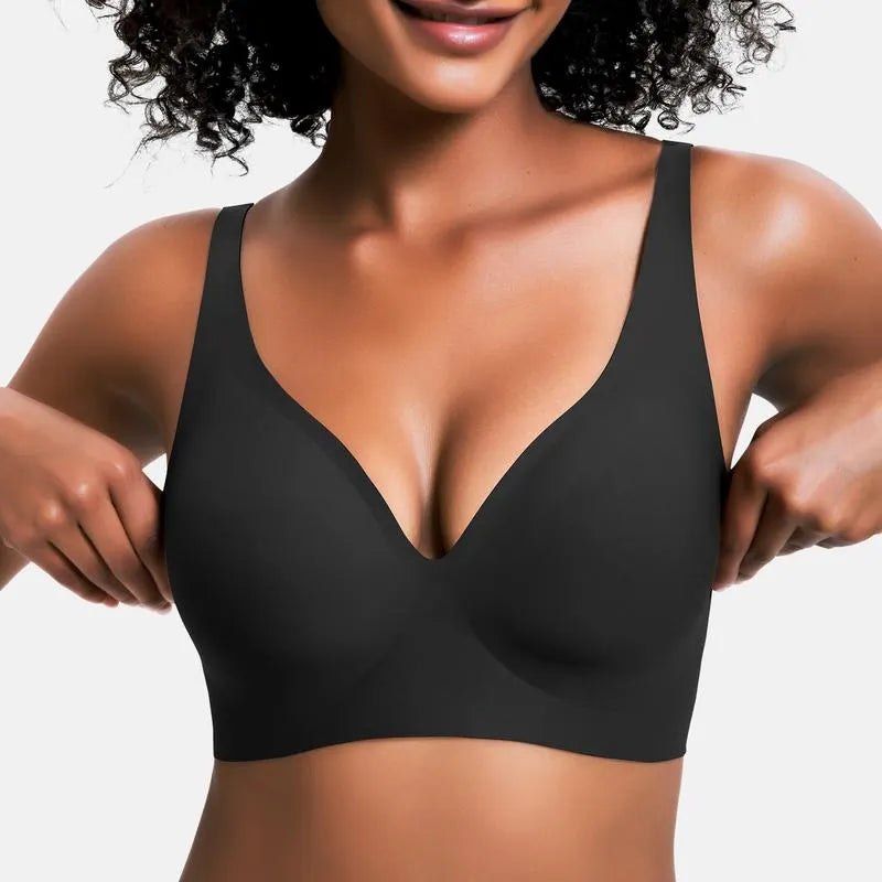 2-Piece Set💕 Jelly Wireless Womens Comfortable Wireless Bras Push Up Bralettes Seamless Tshirts Bras Deep V Everyday Bras💕